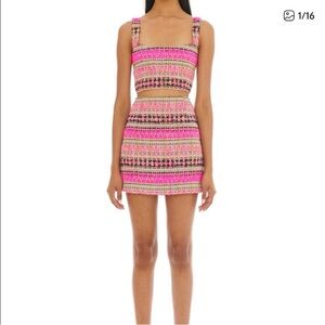 Vibrant Pink and Black Crop top and Skirt set